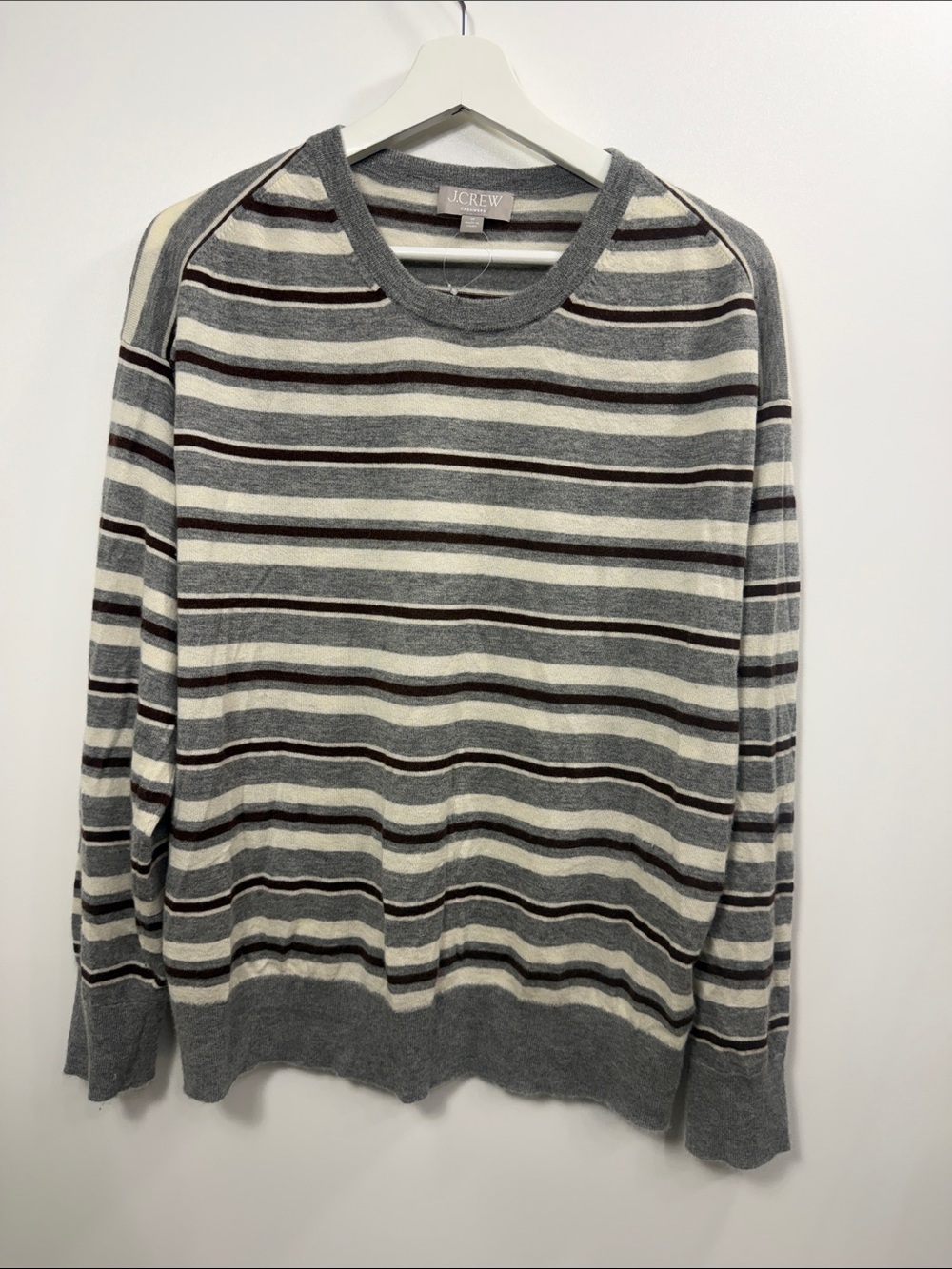 J.Crew Women’s Featherweight Cashmere relaxed crewneck striped sweater size med